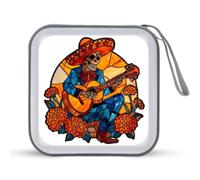 Jubonexis Estuche portátil para guardar CD o DVD con diseño de esqueleto de vitrales tocando una guitarra, para coche, casa, viajes
