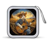 Jubonexis Estuche portátil para guardar CD o DVD con sombrero de vaquero y gato, tocando guitarra, para coche, casa, viajes