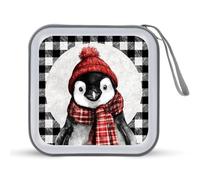 Jubonexis Estuche portátil para guardar CD o DVD, diseño de pingüino de Navidad, con sombrero rojo, bufanda, para coche, casa, viajes