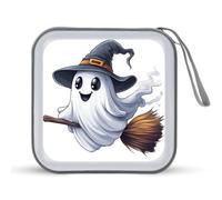 Jubonexis Estuche portátil para guardar CD o DVD, diseño de sombrero de bruja, fantasma, cabalgando escobas, para coche, hogar, viajes