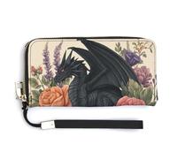Jubonexis Fantasy Art - Cartera larga plegable de piel sintética con diseño de dragón negro antiguo, monedero, funda para tarjetas de crédito, almacenamiento de dinero duradero para mujeres y hombres