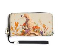 Jubonexis Fantasy Autumn Gnomo, calabazas, flores, piel sintética, cartera larga plegable, monedero, funda para tarjetas de crédito, almacenamiento de dinero duradero para mujeres y hombres