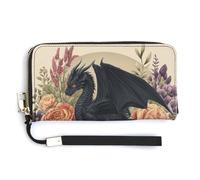 Jubonexis Fantasy Dragon - Cartera larga plegable de piel sintética con diseño de dragón antiguo, diseño de flores, monedero, tarjetero duradero, almacenamiento de dinero para mujeres y hombres