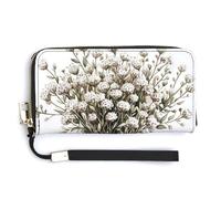 Jubonexis Florero de cristal de flores blancas de acuarela de piel sintética, cartera plegable larga, monedero, funda para tarjetas de crédito, almacenamiento de dinero duradero para mujeres y hombres