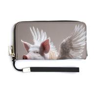 Jubonexis Flying Pig with Wings - Cartera de piel sintética larga y plegable, monedero, funda para tarjetas de crédito, almacenamiento de dinero duradero para mujeres y hombres