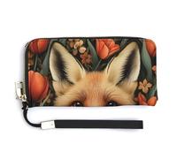 Jubonexis Fox and Red Tulips - Cartera larga de piel sintética con diseño de tulipanes rojos, monedero, funda para tarjetas de crédito, almacenamiento de dinero duradero para mujeres y hombres