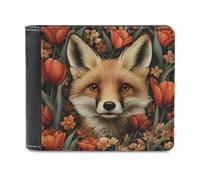 Jubonexis Fox and Red Tulips - Cartera plegable de piel sintética suave, monedero, funda para tarjetas de crédito, tarjetero duradero, billetera delgada para hombres y mujeres, almacenamiento de