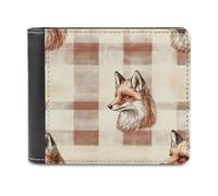 Jubonexis Fox Head on Plaid - Cartera plegable de piel sintética suave, monedero, funda para tarjetas de crédito, tarjetero duradero, billetera delgada para hombres y mujeres, almacenamiento de dinero