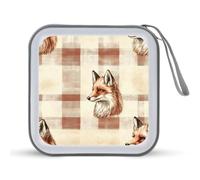 Jubonexis Fox Head on Plaid - Estuche portátil para CD y DVD para coche, hogar, viajes