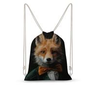 Jubonexis Fox - Mochila de lona con cordón y pajarita naranja y chaqueta verde, ligera, deportiva, gimnasio, para hombres y mujeres