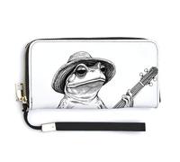 Jubonexis Frog Playing The Banjo Line Art - Cartera de piel sintética larga y plegable, monedero, funda para tarjetas de crédito, almacenamiento de dinero duradero para mujeres y hombres