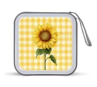 Jubonexis Funda de almacenamiento portátil para CD, DVD, diseño de girasol sobre amarillo y blanco