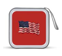 Jubonexis Funda de almacenamiento portátil para CD y DVD, diseño de bandera estadounidense ondeando en rojo para coche, hogar, viajes