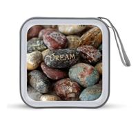 Jubonexis Funda de almacenamiento portátil para CD y DVD, diseño de piedras inspiradoras con texto de ensueño para coche, hogar, viajes