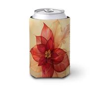 Jubonexis Funda enfriadora de latas de cerveza, flor de Pascua roja con detalles metálicos dorados para cubrir cerveza, enfriador de cerveza, soporte de bebidas aislado suave para fiestas, playa
