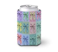 Jubonexis Funda enfriadora de latas de cerveza, lazos de coqueta de colores pastel, enfriador de cerveza, soporte de bebidas aislado suave para fiestas, playa, eventos, hogar