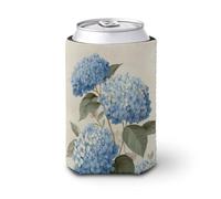 Jubonexis Funda enfriadora para latas de cerveza, diseño vintage botánico de flores de hortensias azul, cubierta para latas de cerveza, enfriador de cerveza, soporte de bebidas aislado suave para