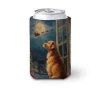 Jubonexis Funda enfriadora para latas de cerveza, Golden Retriever Dog on the Windowsill Can Cover Beer Cooler Soft Insulated Beverage Holder for Party Beach Event Home