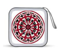 Jubonexis Funda para CD y DVD, diseño geométrico rojo con motivos indígenas, portátil, para coche, casa, viajes