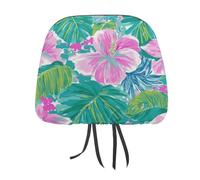 Jubonexis Funda para reposacabezas de coche con estampado de flores tropicales rosadas, 2 piezas, funda elástica cómoda para reposacabezas para mujeres y hombres, universal, se adapta a la mayoría de