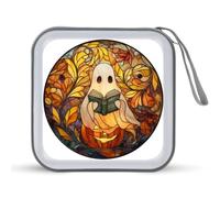 Jubonexis Funda portátil para CD con diseño de fantasma leyendo en Halloween, calabaza, DVD, para coche, casa, viajes