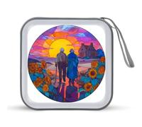 Jubonexis Funda portátil para CD de ancianos con girasoles caminando para DVD, para coche, hogar, viajes