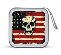 Jubonexis Funda portátil para CD de terror con diseño de calavera de bandera de Estados Unidos para coche, hogar, viajes