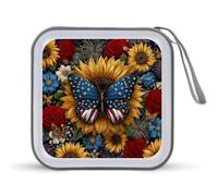 Jubonexis Funda portátil para CD, DVD, diseño de mariposas y girasoles, bandera blanca y azul