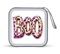 Jubonexis Funda portátil para CD y DVD con estampado de leopardo de Halloween Word Boo