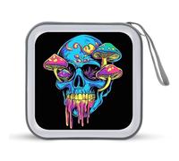 Jubonexis Funda portátil para CD y DVD, diseño de calavera azul con hongos coloridos