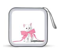 Jubonexis Funda portátil para CD y DVD, diseño de gatito blanco con lazo rosa gigante para coche, hogar, viajes