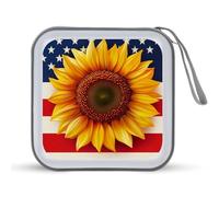 Jubonexis Funda portátil para CD y DVD, diseño de girasol con bandera de Estados Unidos para coche, hogar, viajes