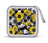 Jubonexis Funda portátil para CD y DVD, diseño de girasoles y pandas en blanco y negro