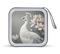 Jubonexis Funda portátil para CD y DVD, diseño de pavo real y magnolia, color blanco