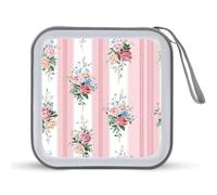 Jubonexis Funda portátil para CD y DVD, diseño de rayas rosas verticales con ramos de flores, para coche, hogar, viajes