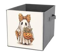 Jubonexis Ghost - Cubo de almacenamiento con lazo grande, diseño de calabaza, caramelos, cubos de almacenamiento, plegables, cestas de almacenamiento de tela, organizadores del hogar con asas para