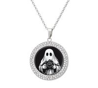 Jubonexis Ghost Holding A Video Camera - Collar con colgante redondo de plata para mujer