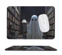 Jubonexis Ghost in The Library at Night - Alfombrilla de mouse para computadora de oficina pequeña con base de goma antideslizante, alfombrilla de mouse para juegos
