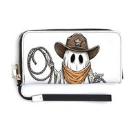 Jubonexis Ghost Wearing A Brown Cowboy Hat PU Leather Clutch Long Bifold Wallet - Monedero para pase de crédito, tarjetero duradero para almacenamiento de dinero para mujeres y hombres