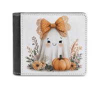 Jubonexis Ghost wearing Large Cute Halloween Bow Soft PU Leather Bifold Wallet - Monedero para pase de crédito, tarjetero duradero, billetera delgada para hombres y mujeres, almacenamiento de dinero