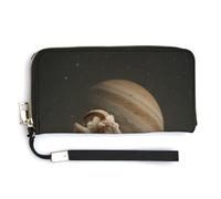 Jubonexis Goat Reading A Book Under The Planet - Cartera de piel sintética larga y plegable, monedero, funda para tarjetas de crédito, almacenamiento de dinero duradero para mujeres y hombres
