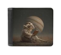 Jubonexis Goat Reading A Book Under The Planet - Cartera plegable de piel sintética suave, monedero, funda para tarjetas de crédito, tarjetero duradero, billetera delgada para hombres y mujeres
