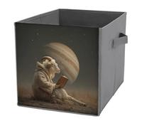 Jubonexis Goat Reading A Book Under The Planet - Cubos de almacenamiento plegables y decorativos de tela, organizadores para el hogar con asas para estantes, armario, 27 x 27 cm