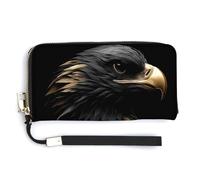 Jubonexis Golden Eagle Head - Cartera larga de piel sintética con diseño de cabeza de águila, monedero, funda para tarjetas de crédito, almacenamiento de dinero duradero para mujeres y hombres