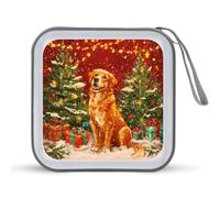 Jubonexis Golden Retriever and Christmas Trees - Estuche portátil para CD y DVD, para coche, hogar, viajes