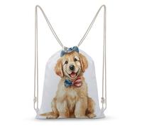 Jubonexis Golden Retriever Puppy - Mochila de lona con cordón para gorro, bandera estadounidense, ligera, deportiva, gimnasio, para hombres y mujeres
