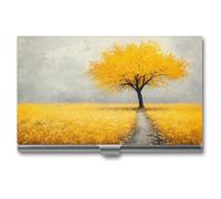 Jubonexis Golden Tree in Wheat Field - Tarjetero delgado de metal para tarjetas de visita para mujeres y hombres