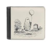 Jubonexis Graveyard Ghost - Cartera plegable de piel sintética suave con un globo, monedero, funda para tarjetas de crédito, tarjetero duradero, billetera delgada para hombres y mujeres