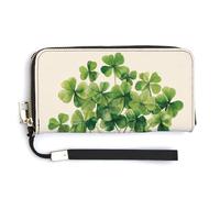 Jubonexis Green Clover Plant in A Wicker Basket - Cartera larga plegable de piel sintética, monedero, funda para tarjetas de crédito, almacenamiento de dinero duradero para mujeres y hombres