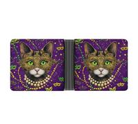 Jubonexis Green Eyes Cat Wearing an Gold Mask - Cartera plegable de piel sintética suave, monedero, funda para tarjetas de crédito, tarjetero duradero, billetera delgada para hombres y mujeres